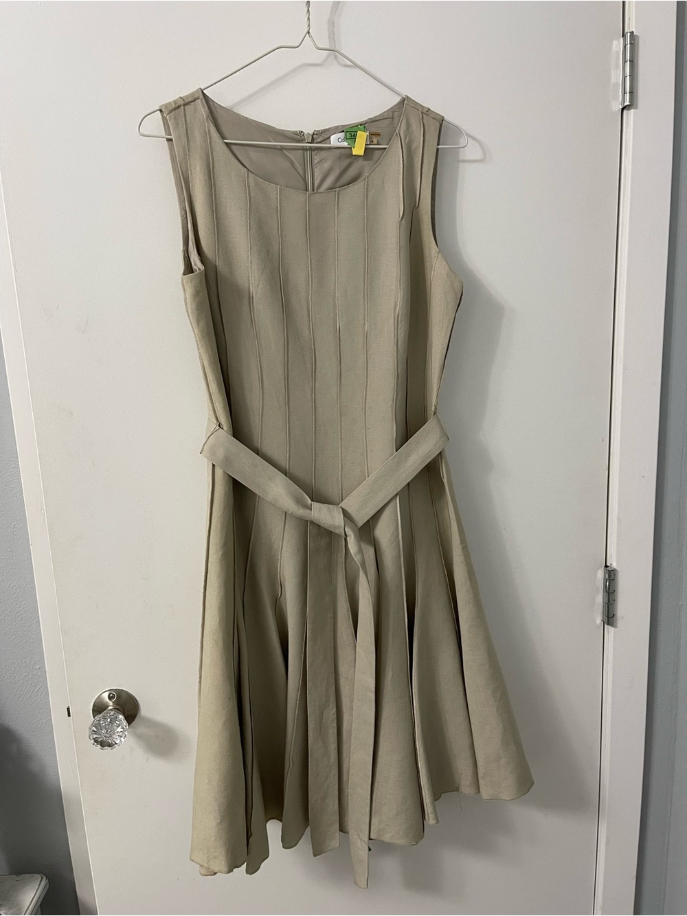 Calvin Klein Sleeveless A-Line Dress in Light Taupe